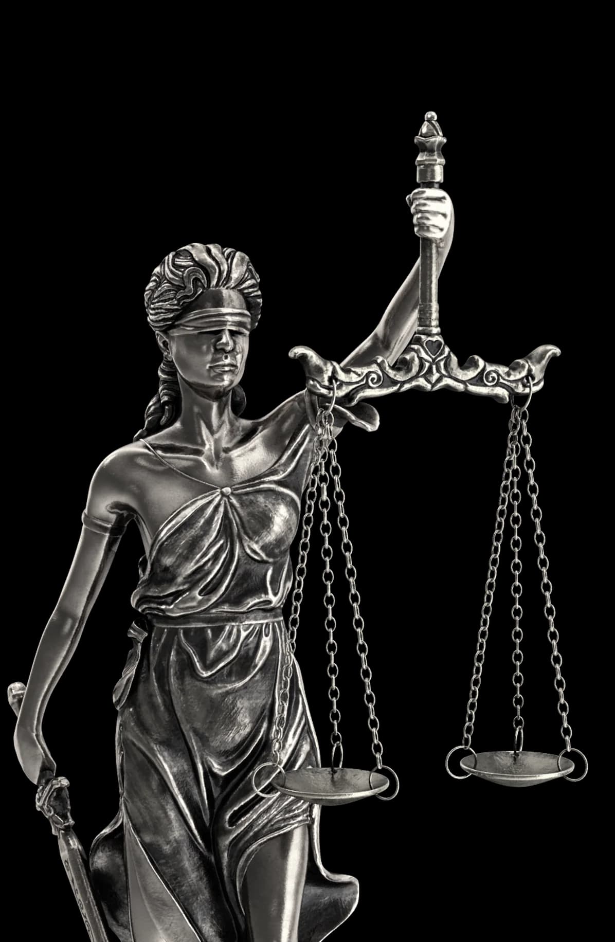 Statue of Lady Justice holding scales and a sword